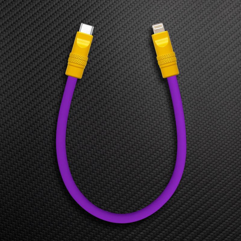 Purple silicone Type-C to Lightning cable with yellow connectors