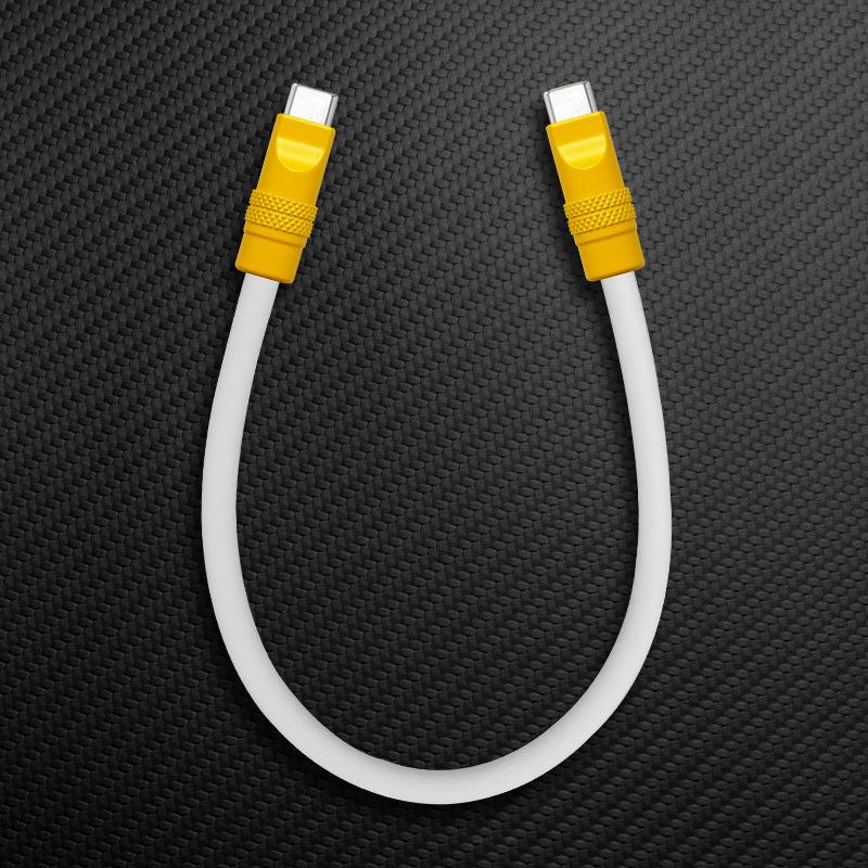 White USB-C to USB-C data cable with yellow connectors.