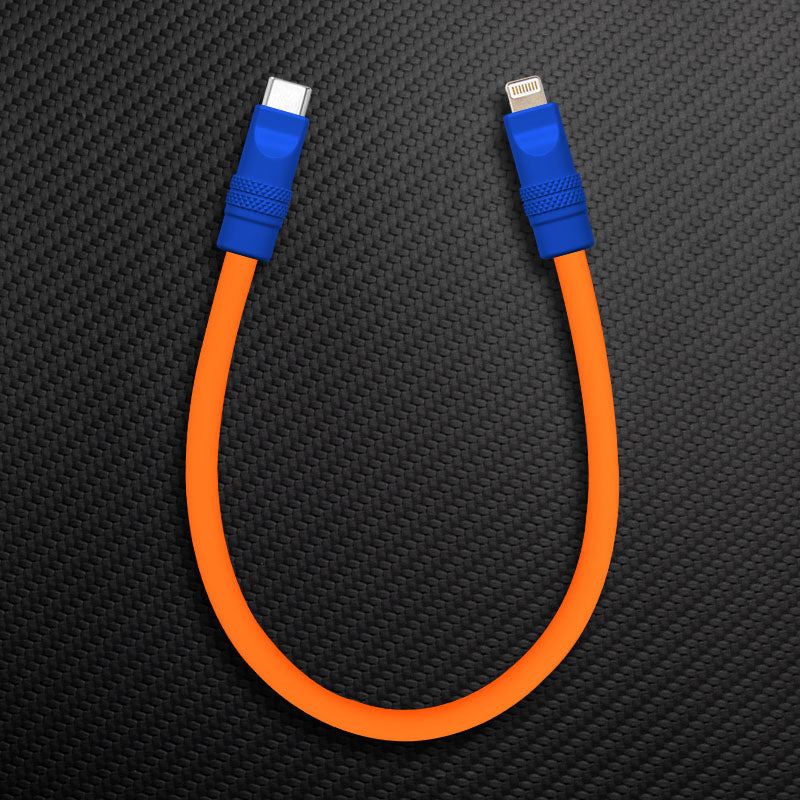 Orange silicone Type-C to Lightning cable with blue connectors