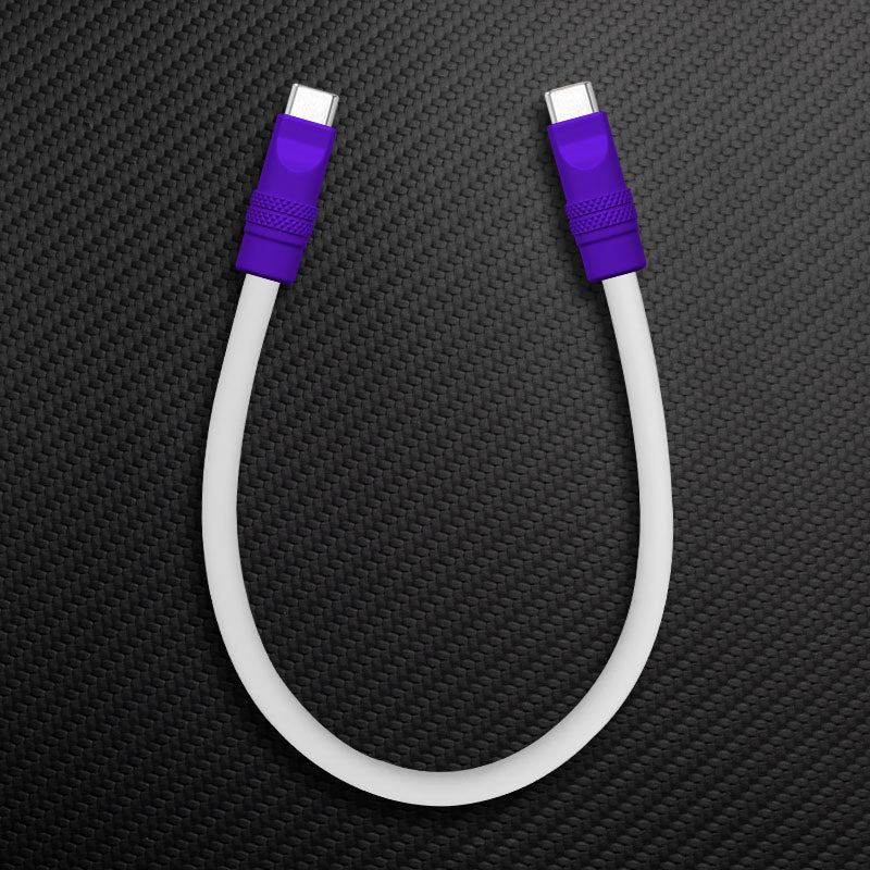 White USB-C to USB-C cable with purple connectors.