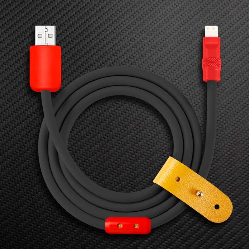 Black and red USB to Lightning charging cable