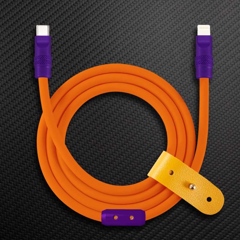 Orange and purple USB-C to USB-C fast charging cable