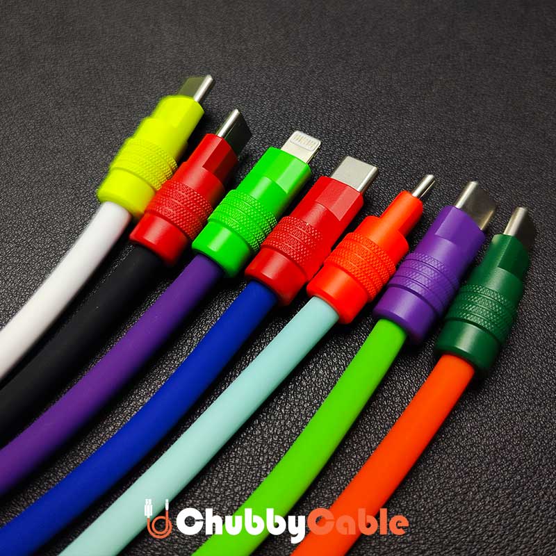 Variety of colorful heavy-duty charging cables for Apple and Android