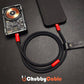 Black heavy-duty USB-C cable connected to phone and power bank