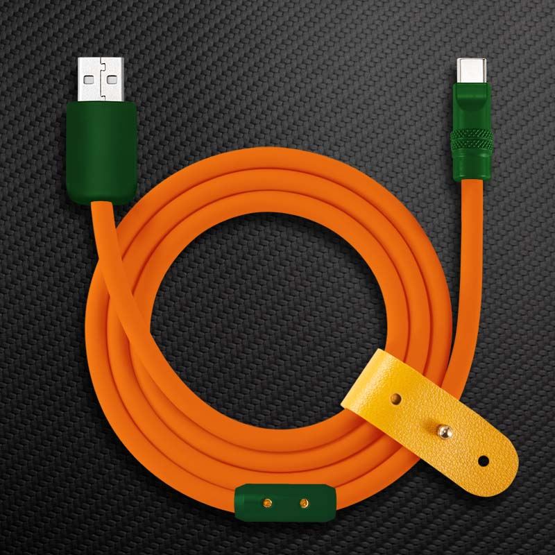 Orange and green USB-A to USB-C fast charging cable