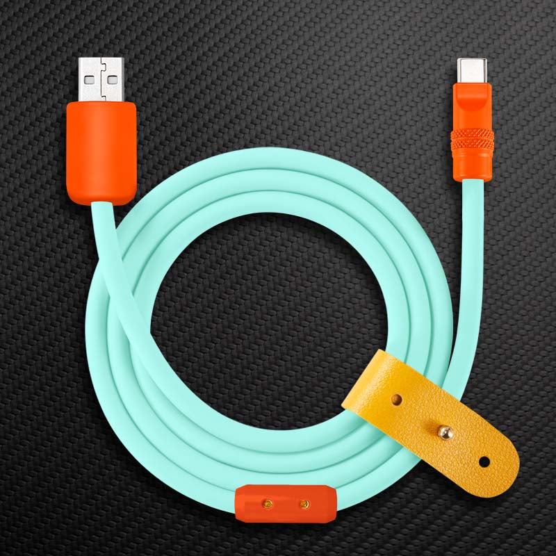 Mint green and orange USB-A to USB-C cable