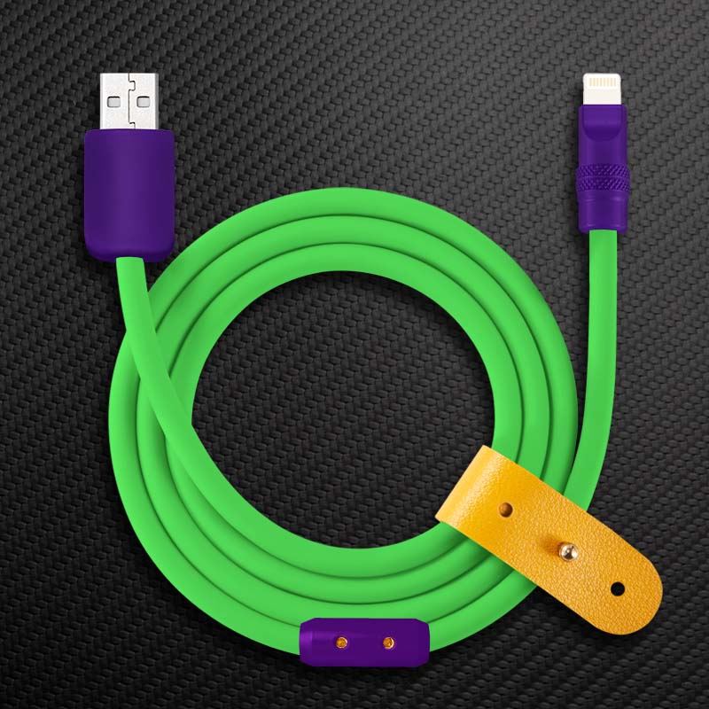 Green and purple USB-A to USB-C fast charging cable