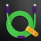Green and purple USB-C to USB-C fast charging cable
