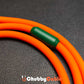 Orange USB-C to USB-C silicone cable with purple connectors