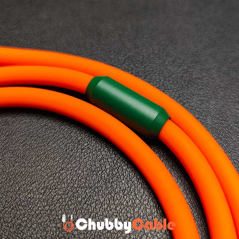 Orange USB-C to USB-C silicone cable with purple connectors