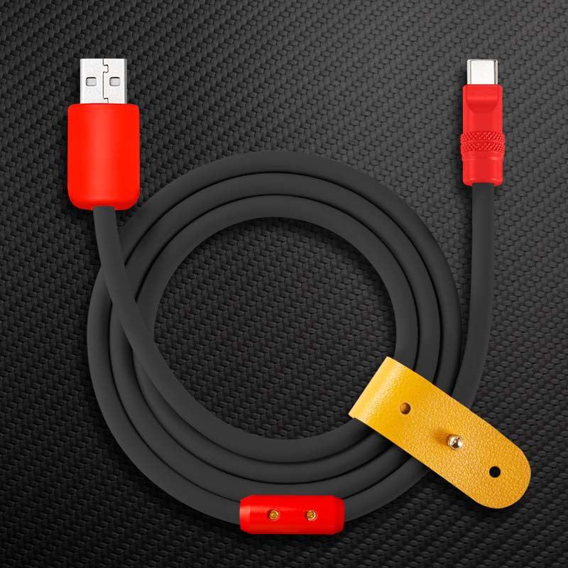 Black and red USB to Lightning charging cable