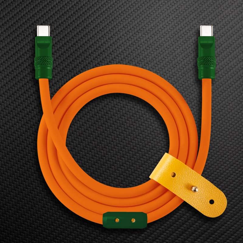 Orange and green USB-C to USB-C fast charging cable