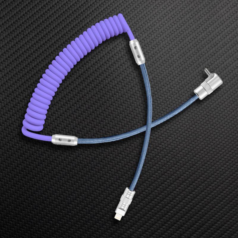 "Color-Blocked Chubby" 2-In-1 90° Elbow Spring Silicone Braided Cable
