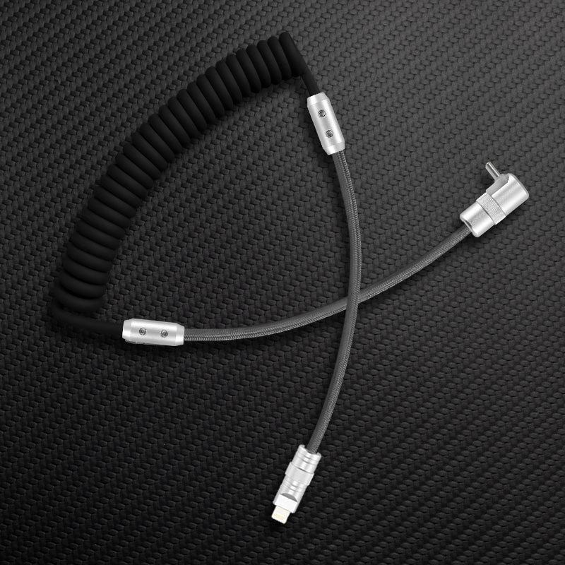 "Color-Blocked Chubby" 2-In-1 90° Elbow Spring Silicone Braided Cable