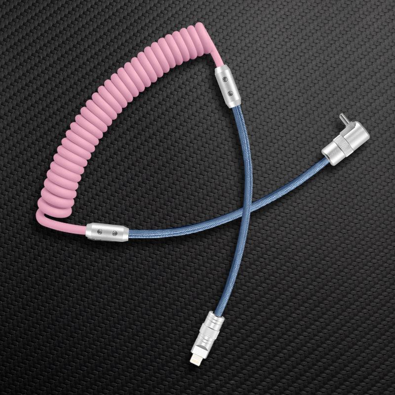 "Color-Blocked Chubby" 2-In-1 90° Elbow Spring Silicone Braided Cable