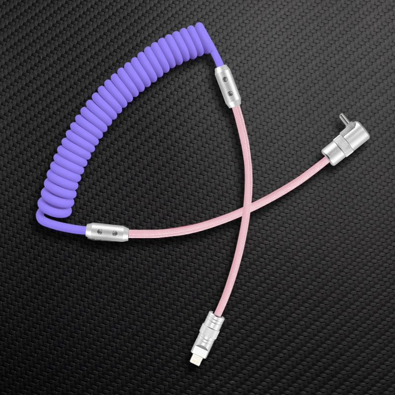 "Color-Blocked Chubby" 2-In-1 90° Elbow Spring Silicone Braided Cable