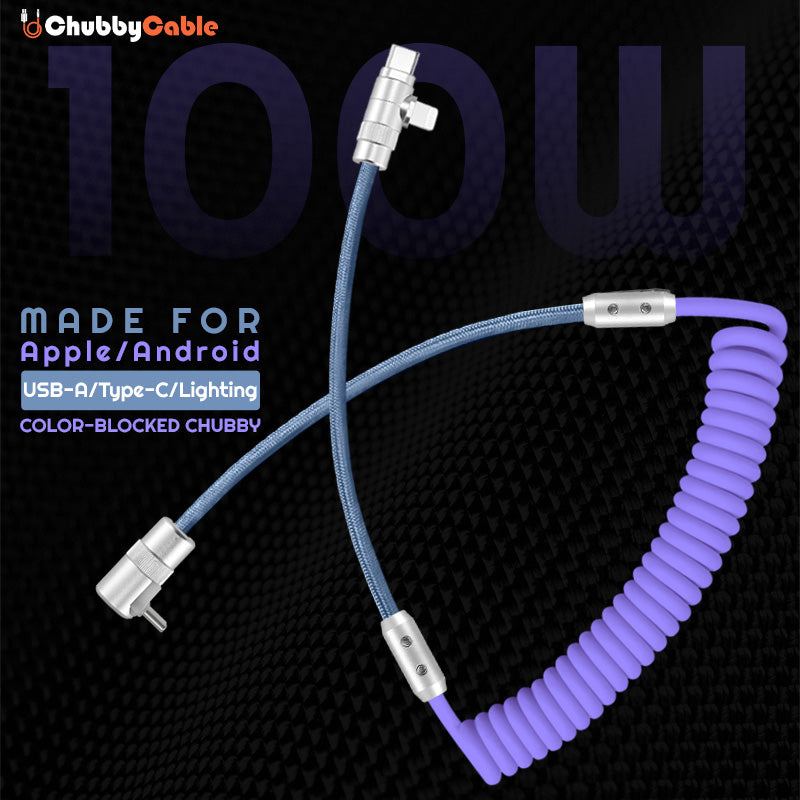 "Color-Blocked Chubby" 2-In-1 90° Elbow Spring Silicone Braided Cable