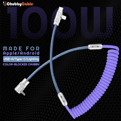 "Color-Blocked Chubby" 2-In-1 90° Elbow Spring Silicone Braided Cable