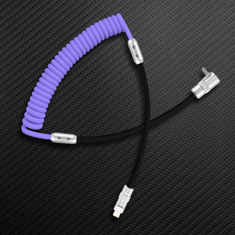 "Color-Blocked Chubby" 2-In-1 90° Elbow Spring Silicone Braided Cable