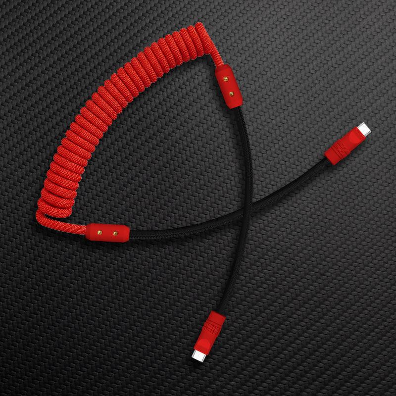 Red and black coiled mechanical keyboard cable Type-C to Type-C
