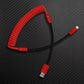 Red coiled mechanical keyboard cable with black extension and USB-A to Type-C connectors.