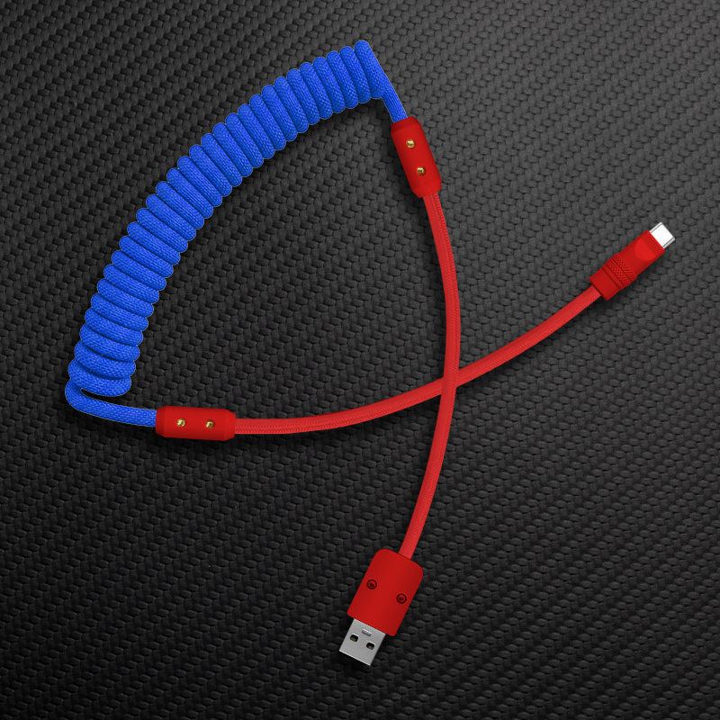 Blue and red coiled custom keyboard cable USB-A to Type-C