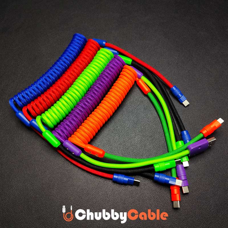 Colorful custom coiled mechanical keyboard cables by ChubbyCable