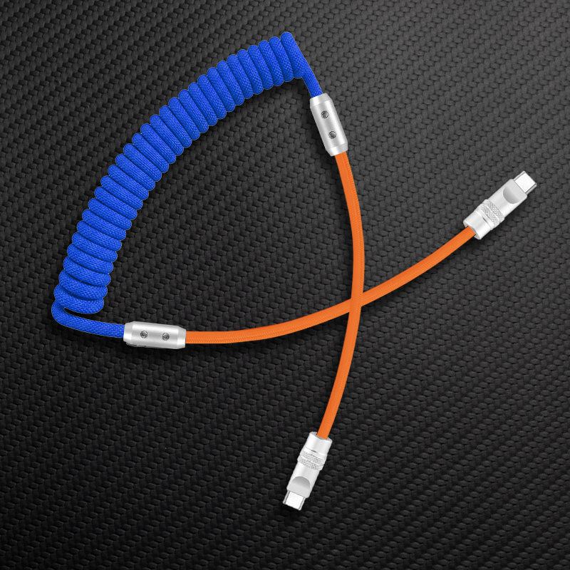 ChubbyCable coiled blue and orange USB-C to USB-C cable
