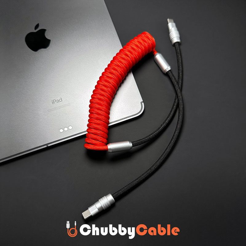 Red and black ChubbyCable coiled USB-C cable