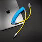 Blue and yellow ChubbyCable coiled charging cable