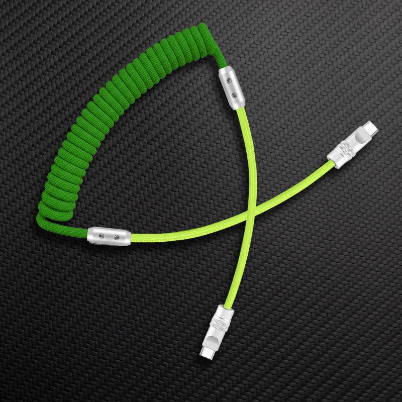Green coiled USB-C to USB-C charging cable by ChubbyCable