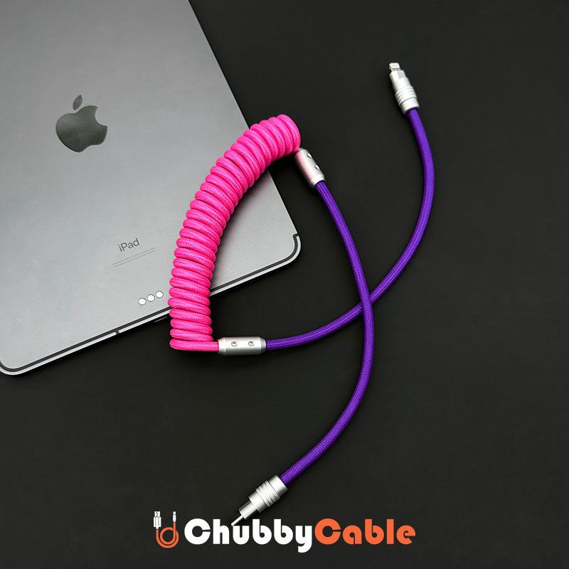 Pink and purple ChubbyCable coiled charging cable