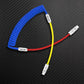 Blue, yellow, and red coiled USB-C to USB-C cable