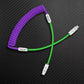 ChubbyCable coiled USB-C to Lightning cable in purple and green