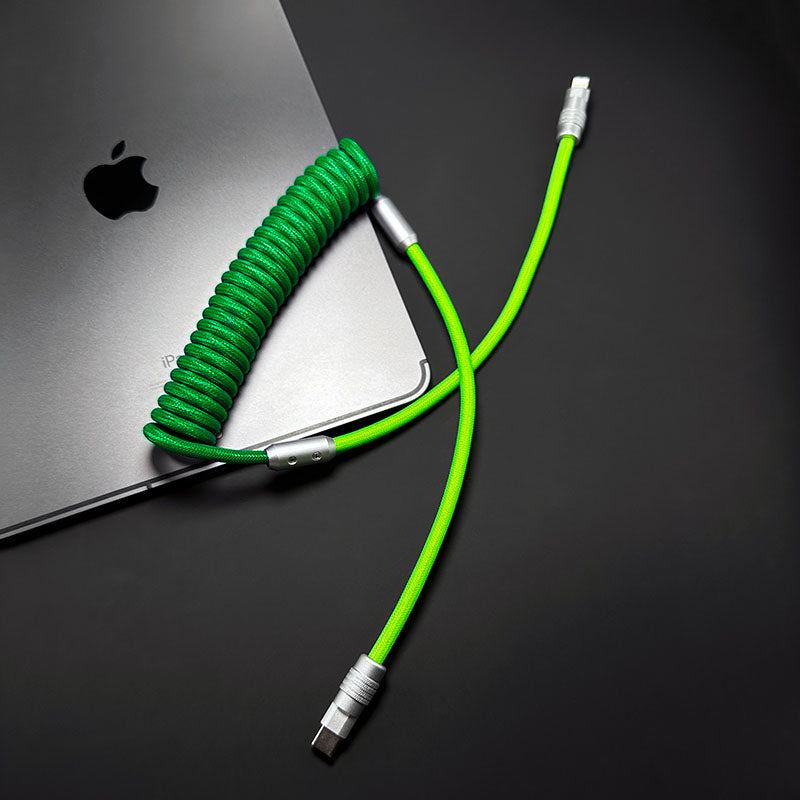 Green coiled ChubbyCable charging cable