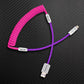 Pink and purple coiled USB-A to Lightning cable