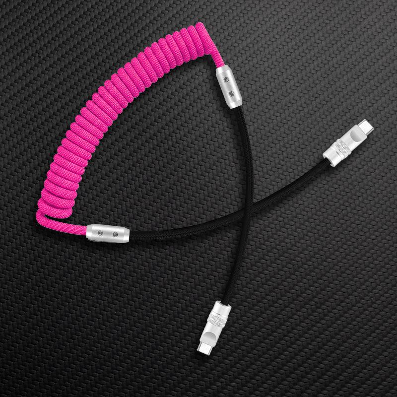 Pink and black coiled USB-C to USB-C cable