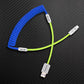 Blue and neon green coiled USB-A to USB-C charging cable