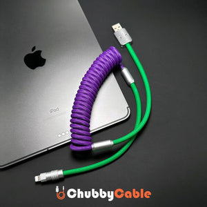 Purple and green ChubbyCable USB-A to Lightning cable