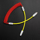 Red coiled cable with yellow extension, Lightning connector