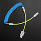 Blue coiled cable with neon green extension, USB-C connector