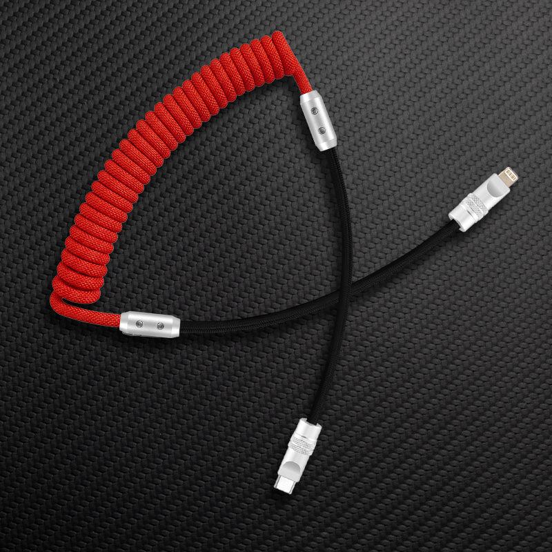 Red coiled USB-A to USB-C cable
