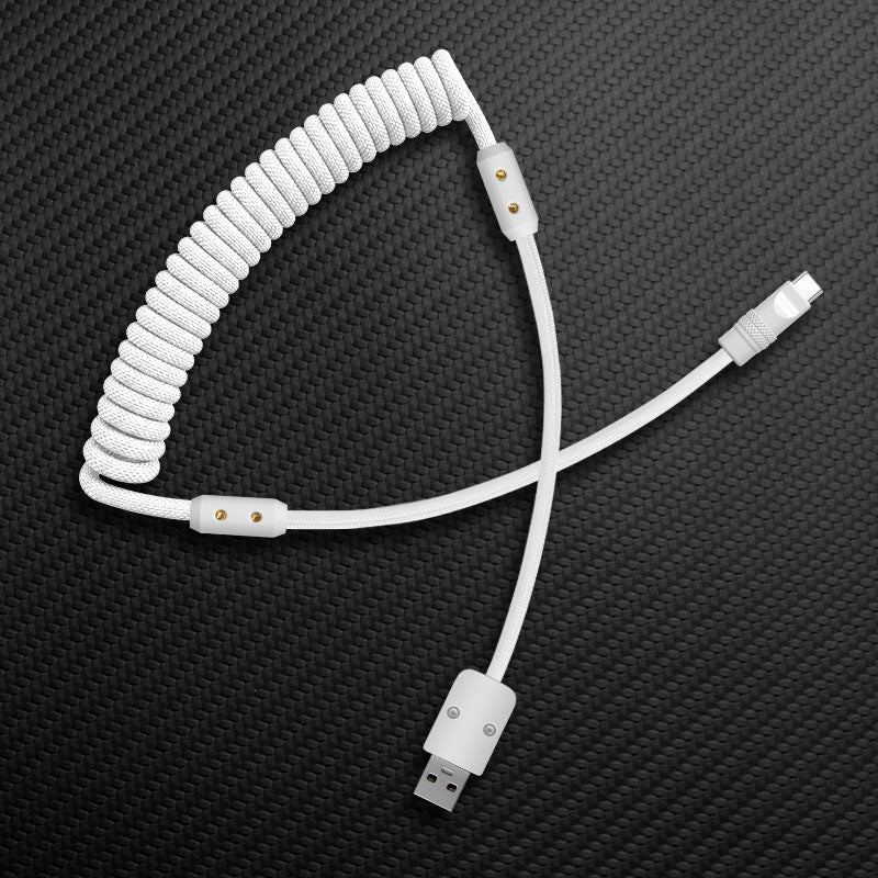 Coiled white mechanical keyboard cable USB to Type-C