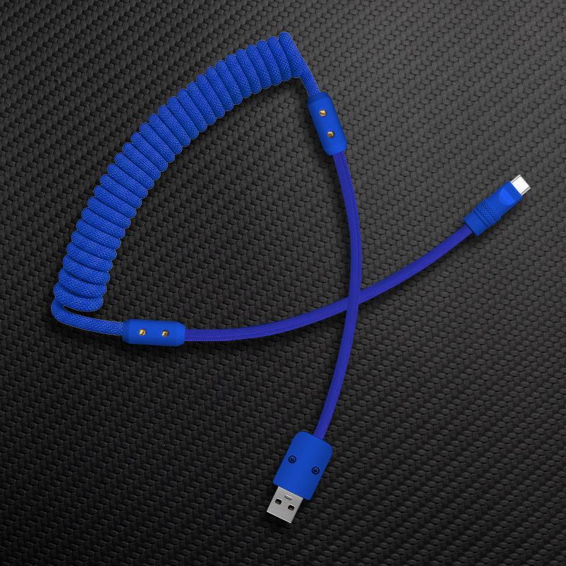 Blue coiled aviator cable USB to USB-C