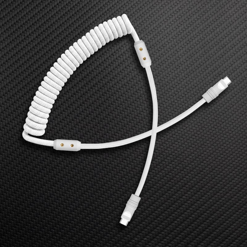 White braided curly charging cable
