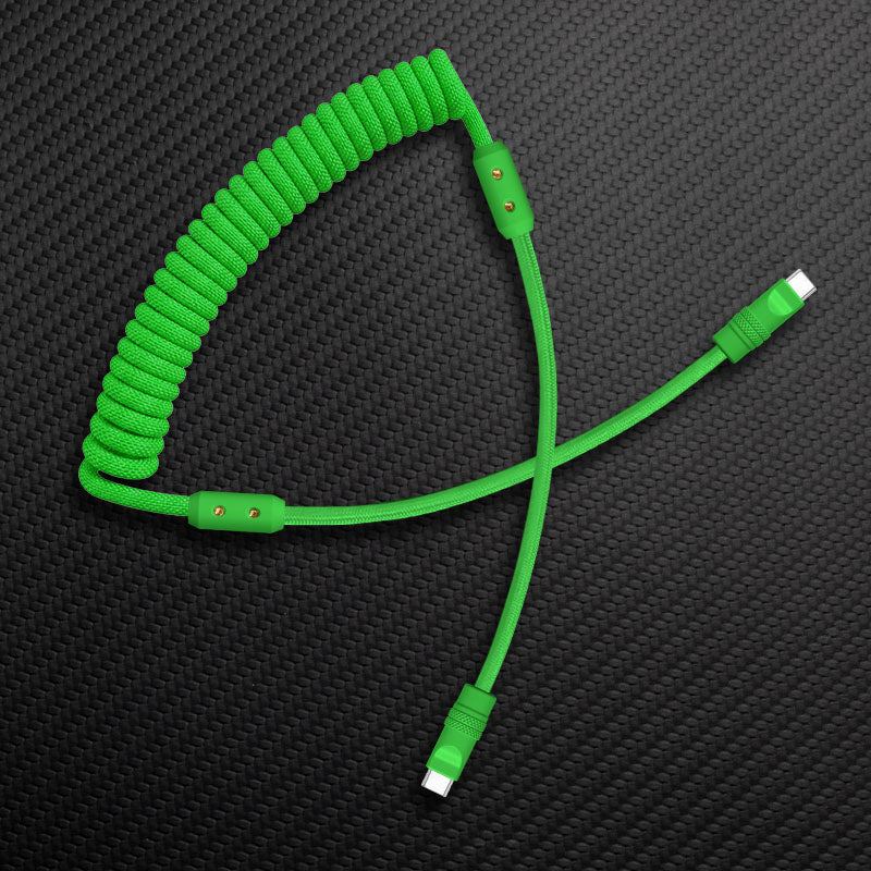 Coiled green mechanical keyboard cable Type-C to Type-C