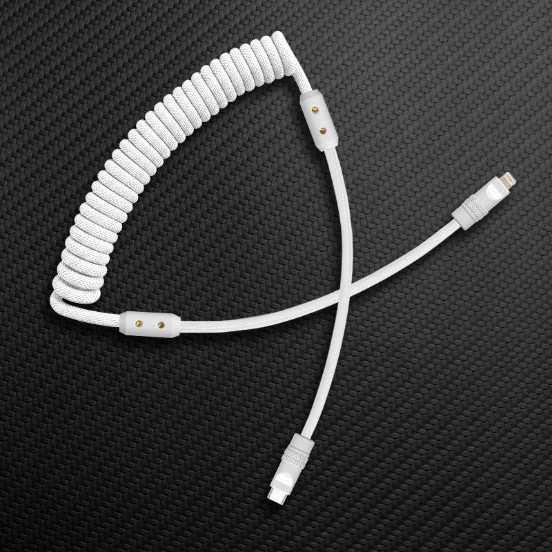 White coiled USB-C charging cable
