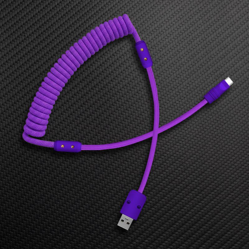 Coiled purple mechanical keyboard cable USB to Lightning