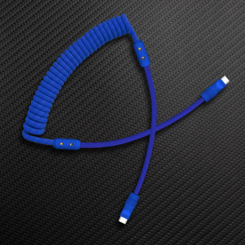 Blue braided curly charging cable