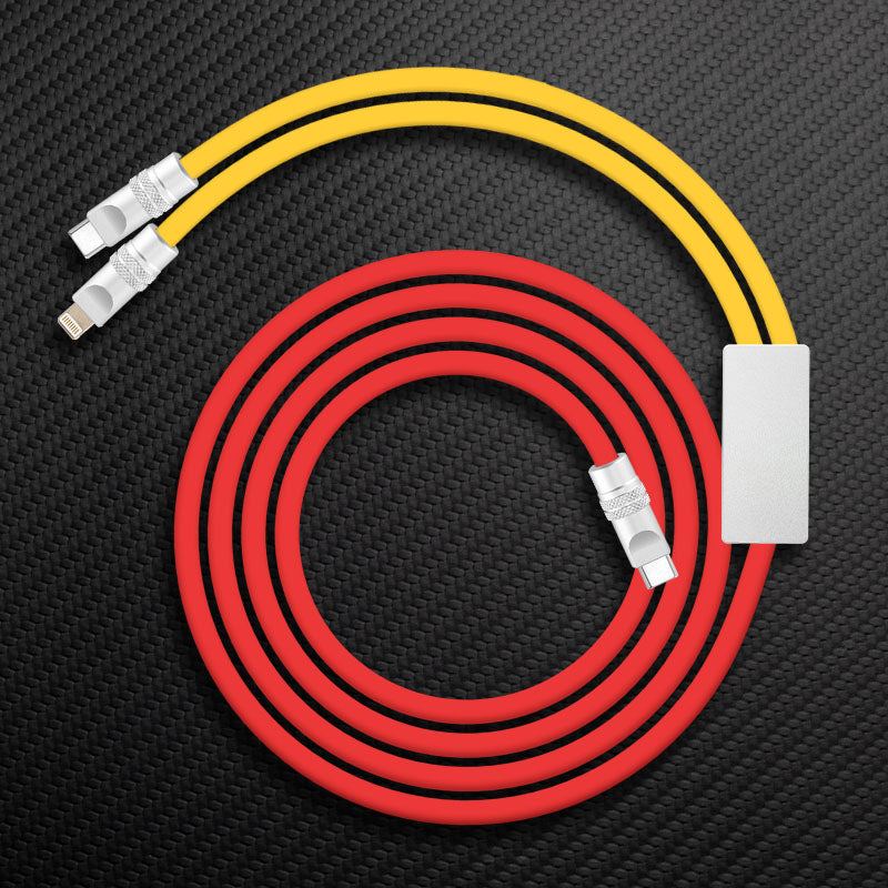Multi-color charging cable featuring Lightning connector.